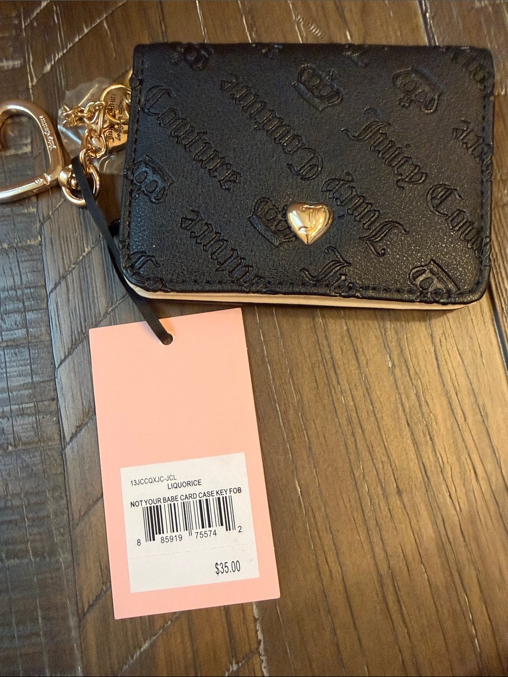 Juicy Couture Black Cardholder with Gold Heart Key Charm - Picture 2 of 4